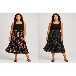 Carol Anderson Collection Maxi Skirt Women M Black Floral Reversible Boho Tiered
